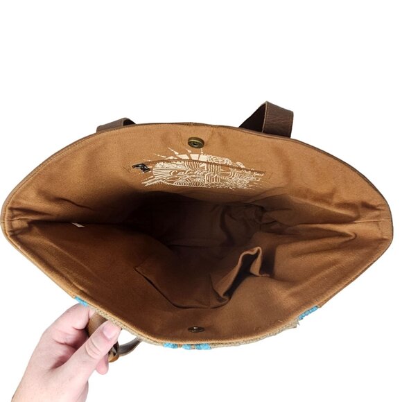 Catchfly Studios Serape Leather Tote Purse Shoulder Bag Southwestern Aztec NWT - Picture 5 of 16